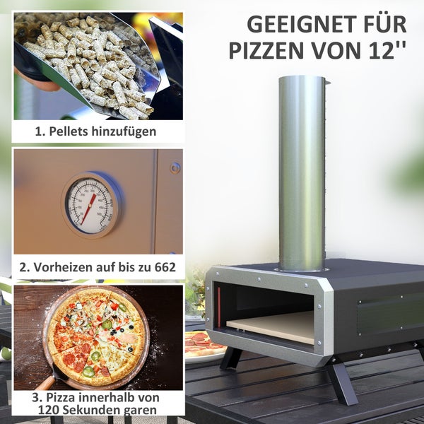 Outsunny 2-In-1 Pizzaofen, mit Pizzastein, für BBQ, 82L x 39,5B x 58H cm, Stahl, Schwarz