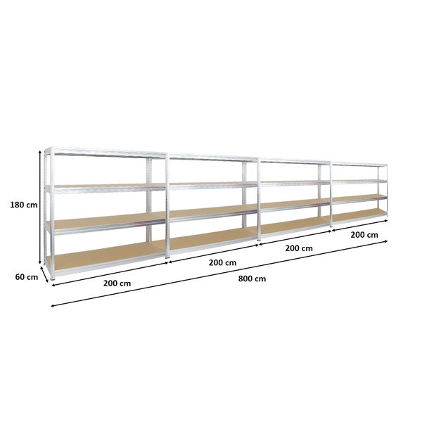 PROREGAL Mega Deal 4x Schwerlastregal Dino HxBxT 180 x 200 x 60 cm Fachlast 500 kg Verzinkt