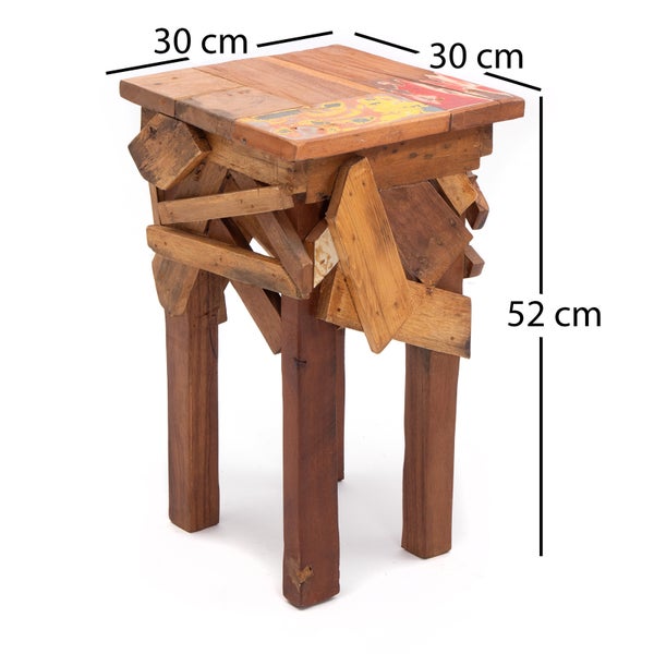 Hocker Patchy 52x30 cm, Recyclingholz massiv natur-bunt