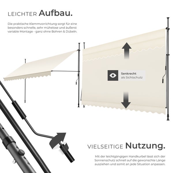 Klemmmarkise tectake  einfache Montage mit Handkurbel beige