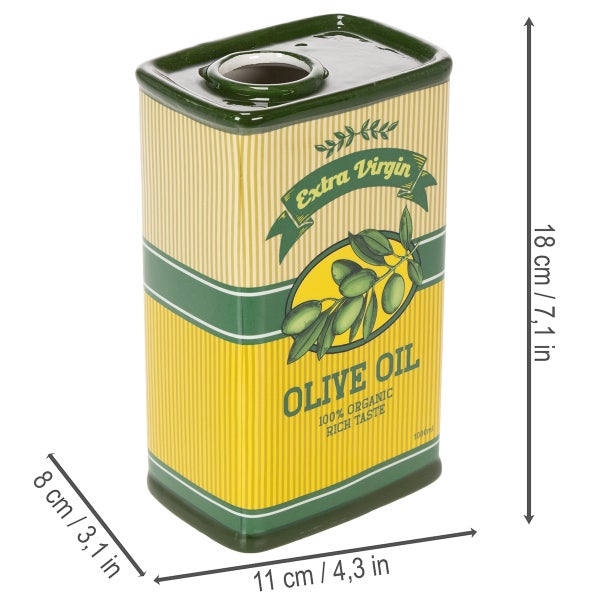 Dekorative Olivenölkanne aus Keramik mit den Maßen 11 mal 8 mal 18 Zentimeter