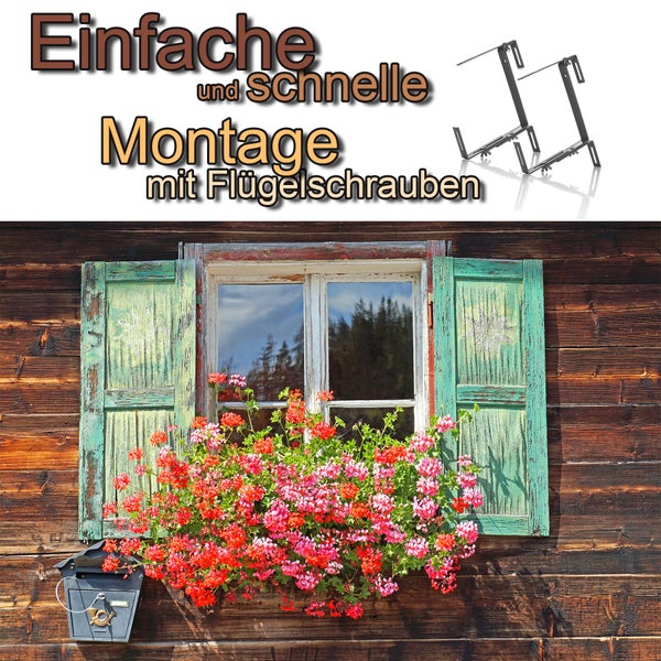 Einfache und schnelle Montage von Blumenkastenhaltern mit Flügelschrauben an einem Fenster.