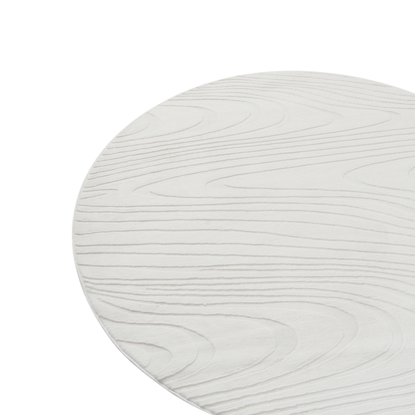 Runder Teppich mit Holzmaserung.