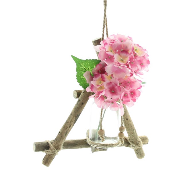 FRANK FLECHTWAREN | Hängevase Rustikal, HOLZ, JUTE, 28 x 28 cm, Glas 5 x 12 cm