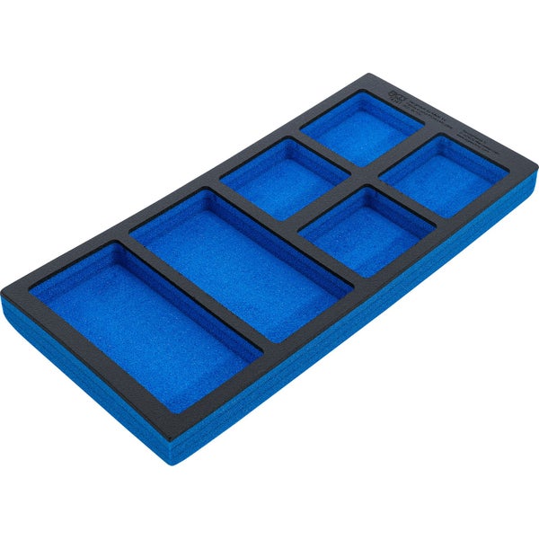 Werkstattwageneinlage von BGS Technic aus schwarz-blauem Schaumstoff mit sechs Fächern.