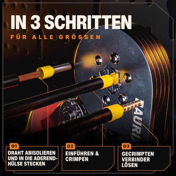 BAURIX® Sechskant Crimpzange für Aderendhülsen, Selbsteinstellende Krimpzange 0,25-6mm², Ergonomische Presszange für isolierte & unisolierte Aderendhülsen, Crimpwerkzeug - Modell: THESEUS (6-Kant)