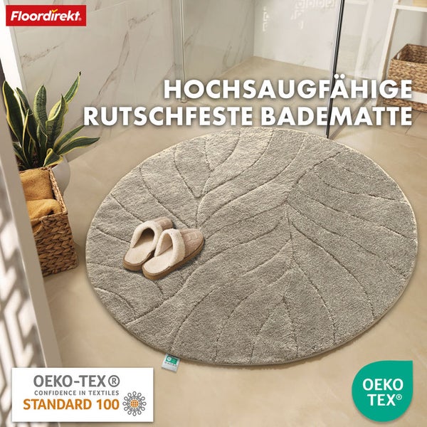 Hochflor Badematte, rutschfest, mit Blattmuster im Badezimmer