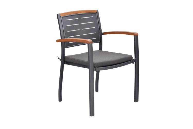 Tinos Gartenmöbelset 5tlg., 2 Stapelsessel, 2 Sitzkissen grau, Balkonausziehtisch 80 (120) x 70 cm