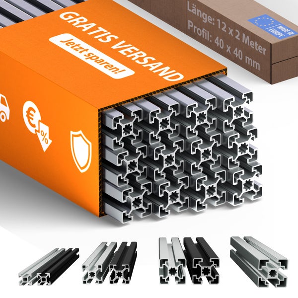 Aluminiumprofile im Paket mit Informationen zu kostenlosem Versand und Herkunft aus Europa