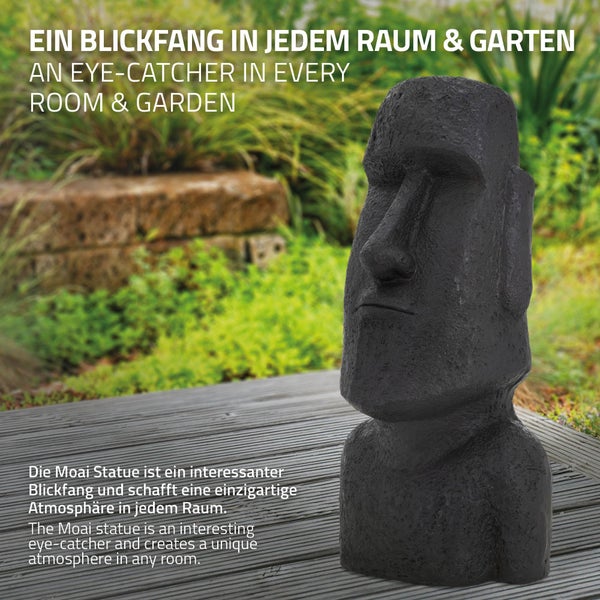 ECD Germany Moai Figur Rapa Nui Kopf 78cm hoch, Anthrazit, aus wetterfestem Steinguss Kunstharz, Osterinsel Statue als Dekoration für Haus & Garten, Gartenfigur Dekofigur, Skulptur für Innen und Außen