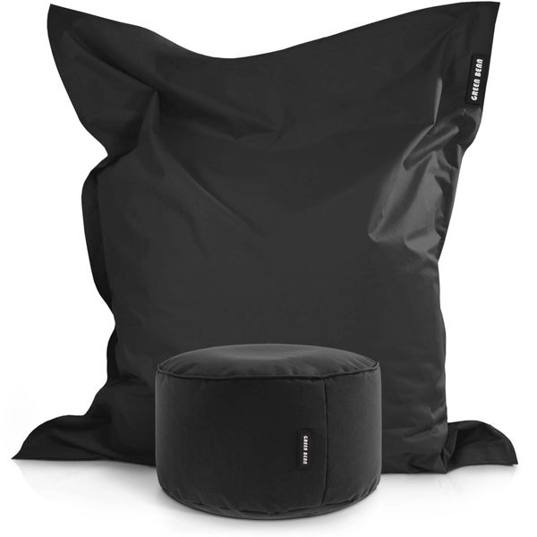 Green Bean 2er Set XXL Sitzsack inkl. Pouf fertig befüllt mit EPS-Perlen - Riesensitzsack 140x180 Lounge Sitz-Kissen Bean-Bag Chair  - Schwarz
