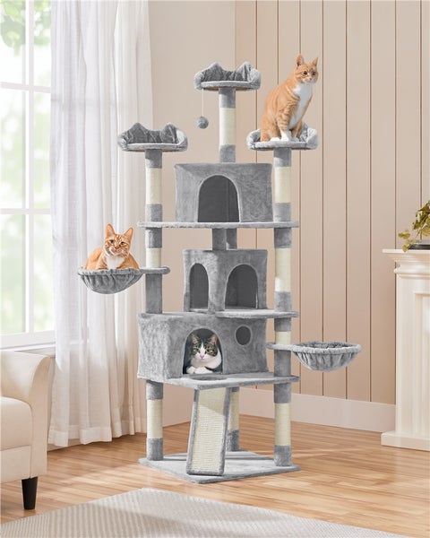 Katzenkratzbaum mit mehreren Ebenen, Höhlen und Liegeflächen für Katzen