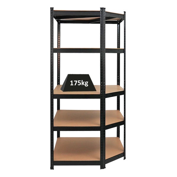 PROREGAL Eckregal Ragnar für Gesamtlast 875 kg HxBxT 180 x 90 x 60 Schwarz Kellerregal Steckregal Garagenregal Lagerregal
