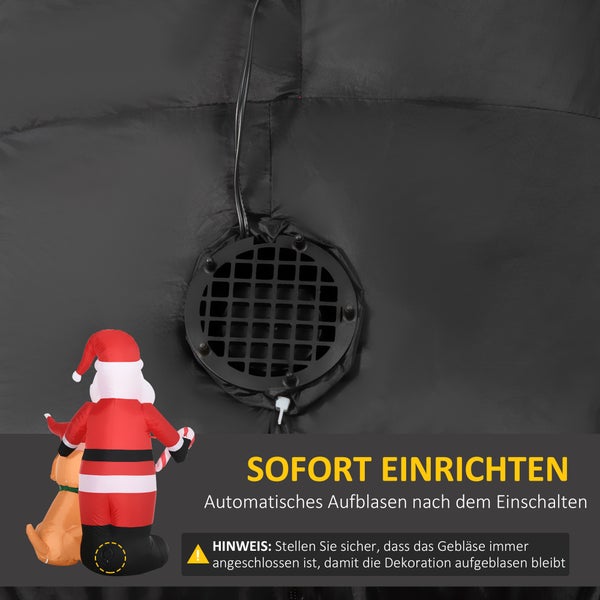 Outsunny 157 cm Aufblasbarer Weihnachtsmann mit Hund, Selbstaufblasende Weihnachtsbeleuchtung, 117L x 65B x 108H cm, Polyester-Gewebe, Rot