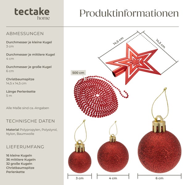 Tectake Home Christbaumkugel Set mit Christbaumspitze und Perlenkette
