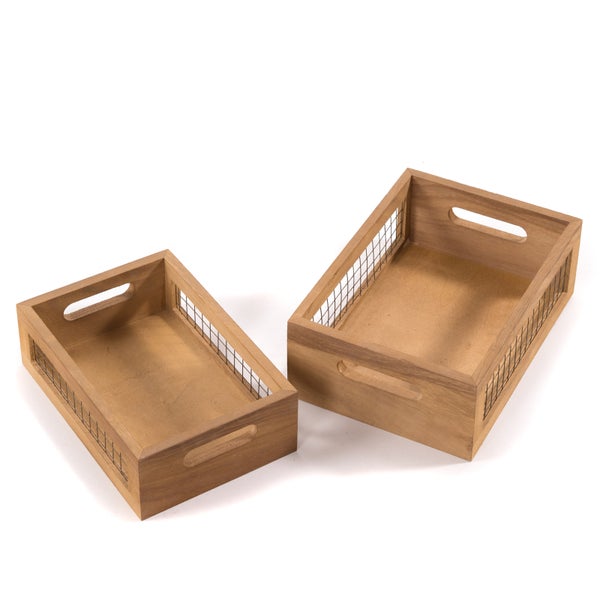 Holzkisten-Set Como 2-tlg. Massivholz, verschiedene Größen naturfarben-schwarz