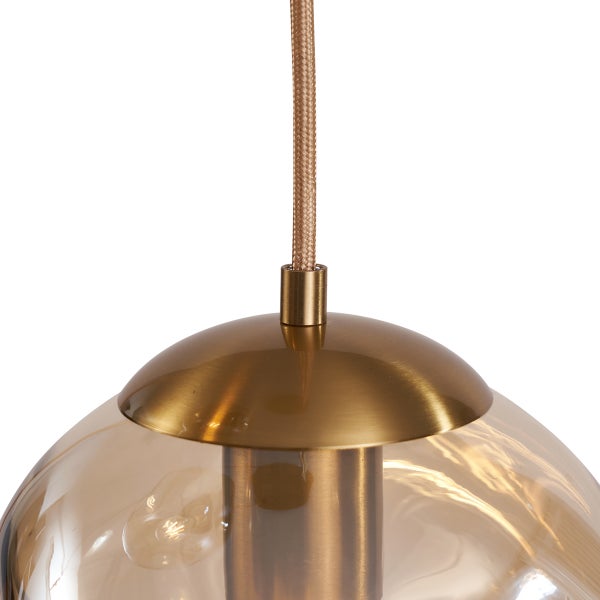 Art-Deco-Pendelleuchte Messing mit Bernsteinglas 3-flammig - Douglass