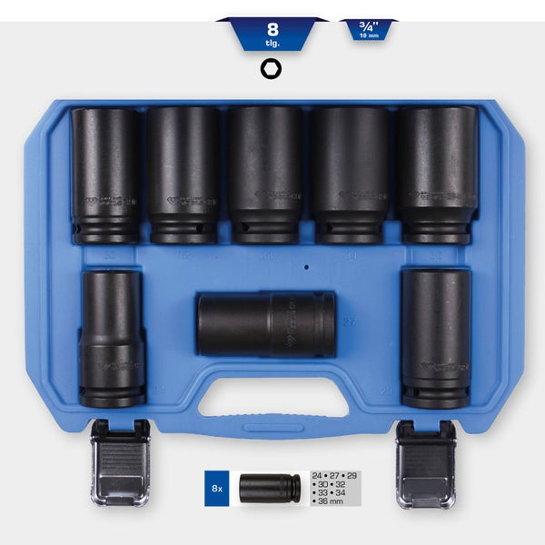BRILLIANT TOOLS 3/4 Kraft-Stecknuss-Satz Sechskant 8tlg. lang 24 - 36 mm - BT025600