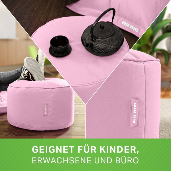 Green Bean Sitzsack-Hocker 45x25cm mit EPS-Perlen Füllung - Fußhocker Fußkissen Sitz-Pouf für Sitzsäcke - Bodenkissen für Kinder und Erwachsene - Fußablage Sitzkissen Sitzhocker Rosa