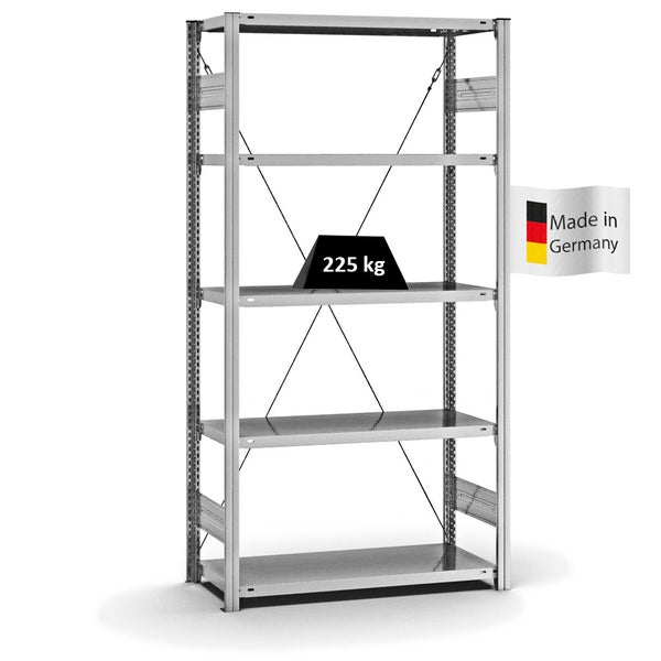 PROREGAL Fachbodenregal Stecksystem T-Profil Medium-Duty Grundregal HxBxT 200 x 100 x 40 cm 5 Ebenen Fachlast 225 kg Einseitig Nutzbar Verzinkt