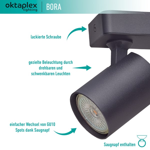 Bora Deckenstrahler 3 flammig GU10 LED Spotbalken 45 cm schwenkbar Schwarz Wand- und Deckenmontage zeitlos elegant
