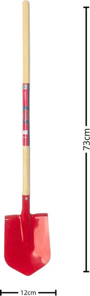 Roter Spaten mit Holzgriff, 73 cm Länge und 12 cm Breite