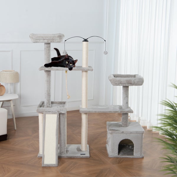 Home Deluxe - Kratzbaum JAX - Farbe: Grau, Maße: 136 x 124 x 40 cm, Material: Polyester, Sisal, Gestell: MDF I Katzenbaum Kratzpfosten