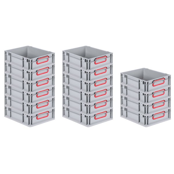 PROREGAL Spar Set 16x Eurobox Nextgen Color HxBxT 12 x 30 x 40 cm 11 Liter Griffe Rot Geschlossen Glatter Boden Eurobehälter Transportbox