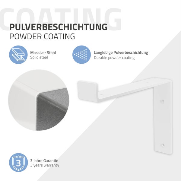 ML-Design 2 Stück Regalhalterung, 20x4x14,5 cm, Weiß, Metall, 8 Zoll Regalhalterungen, Industrielle Regalwinkel, Regalträger für Wandmontage, 90 Grad Wandhalterung, L-Form Wandregal, inkl. Schrauben