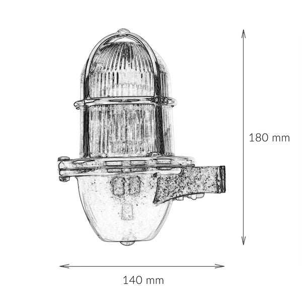 Abmessungen einer Außenleuchte: 180 mm Höhe und 140 mm Breite