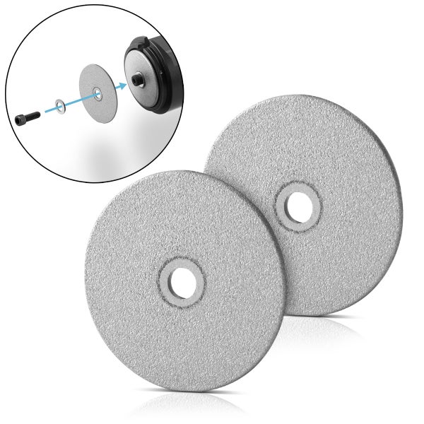 Zwei Schleifscheiben und Illustration der Montage