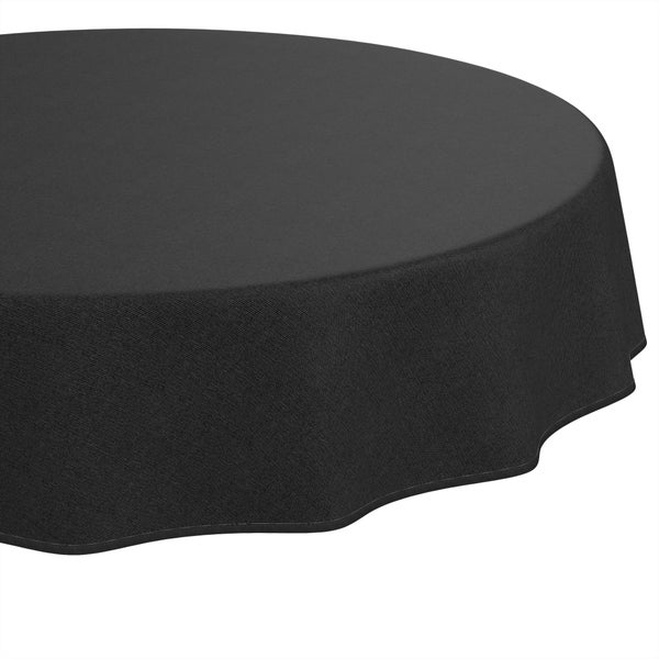 Runde Tischdecke aus anthrazitfarbenem Stoff.