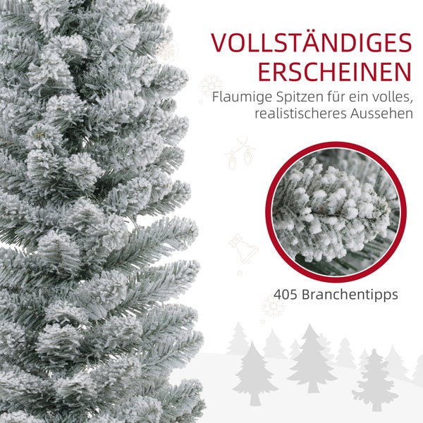 HOMCOM Künstlicher Weihnachtsbaum, 210 cm Christbaum mit 180 LED-Lichten 405 Astspitzen faltbar Standfuß, für Weihnachtsfest, Indoor, Grün+Weiß
