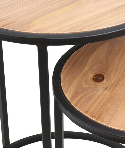 FRANK FLECHTWAREN | Beistelltisch Circle, 2er Set, METALL, HOLZ, 30 x 30 x 40 cm, 40 x 40 x 50 cm
