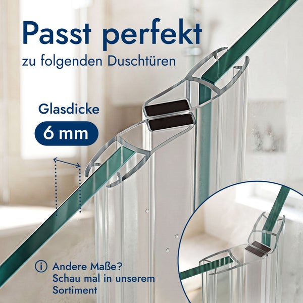 Duschdichtung für Duschtüren mit einer Glasdicke von 6 Millimeter.