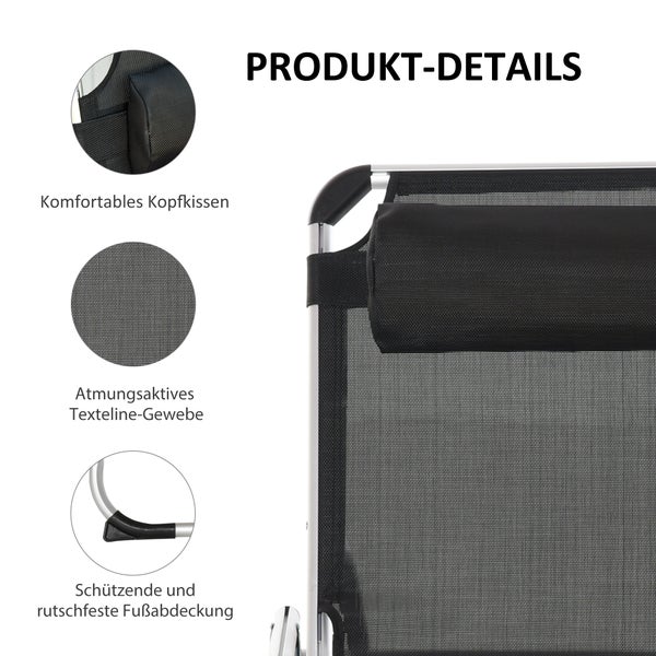 Outsunny Sonnenliege faltbar Gartenliege mit Kopfkissen Liegestuhl mit der 4-stufig verstellbaren Rückenlehne Campingliege bis 120 kg belastbar für Outdoor-Park, Garten, Schwarz
