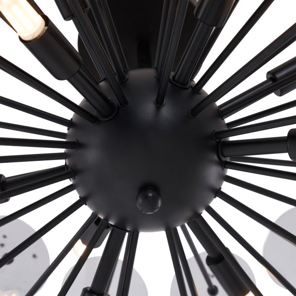 Art-Deco-Deckenleuchte Schwarz mit Rauchglas - Atomic