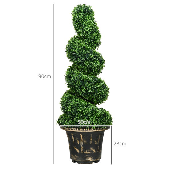 HOMCOM Künstliche Pflanzen 2er-Set, UV-beständige Kunstpflanze im Blumentopf, 90 cm Zimmerpflanze Buchsbaum für Indoor, Outdoor