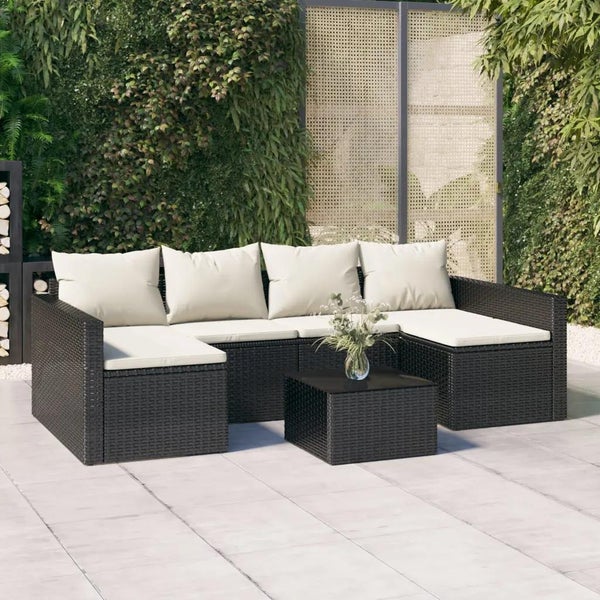 2-tlg. Garten-Lounge-Set mit Kissen Schwarz Poly Rattan