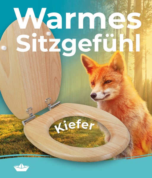 Calmwaters® WC Sitz mit Absenkautomatik Holz, Toilettensitz Modern Wellness, Holzkern Toilettendeckel, Fast-Fix, Metallscharnier, universale O-Form, ovaler Klodeckel, Echtholzfurnier Kiefer, 26LP2846