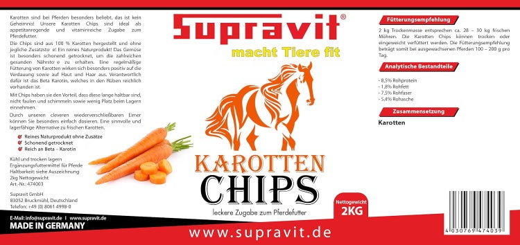 Supravit Karottenchips für Pferde, 2 kg Packung