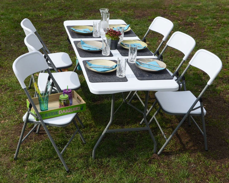 AMANKA Garten Sitzgruppe - 180 cm Tisch mit 6 Stühlen - Gartenmöbel Set Klappbar - Essgruppe Weiß