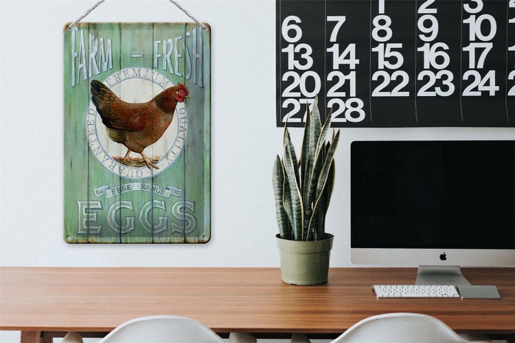 Blechschild Spruch 20x30cm Huhn Farm fresh Eggs free range