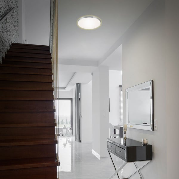LED Deckenleuchte Deckenlampe 12W weiß-silber Metall-Kunststoff Ø28,5cm Briloner