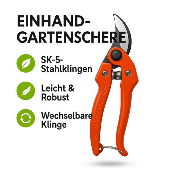 Einhand Gartenschere mit Stahlklingen