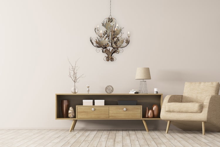 Verschnörkelter Kronleuchter in Beige, große Barocker Hängelampe 81 cm | Wohnzimmer Esszimmer Leuchte
