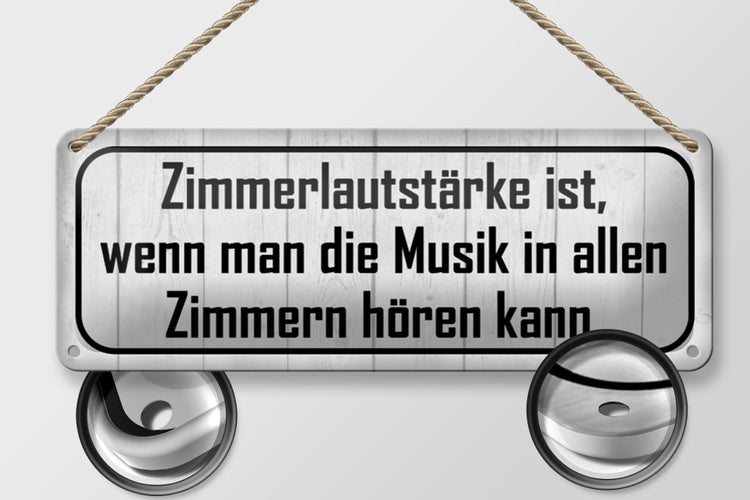 Blechschild Spruch 27x10cm Zimmerlautstärke ist Musik in Dekoration