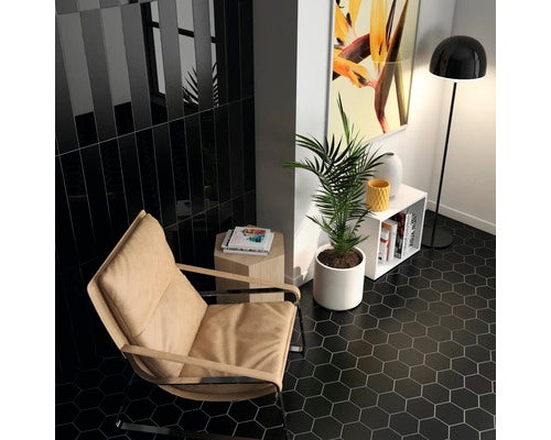 Bodenfliese Block Hexagon negro matt 14x16cm