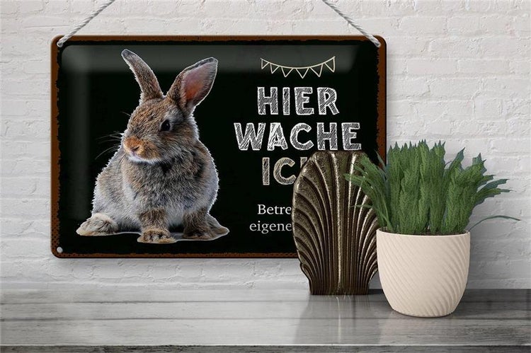 Blechschild Spruch 30x20cm Kaninchen hier wache eigene Gefahr