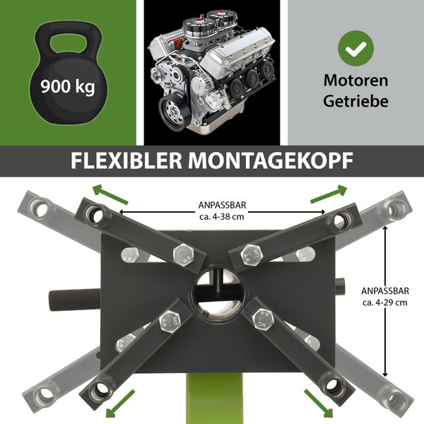Flexible Montagekopf Details: Gewicht, Motor und Getriebe Kennzeichnung, Anpassbare Maße